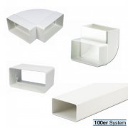 Ø 100 mm System: Flachkanal + Anschlussteile flach für Abluft + Zuluft Technik = Rund Ø  100 mm, Kanal 108 x 55 mm