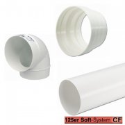 Ø 125 mm SOFT System: Rundrohr + Anschlußteile rund für Abluft + Zuluft Technik = Rund 125 mm, Kanal 169 x 77 mm